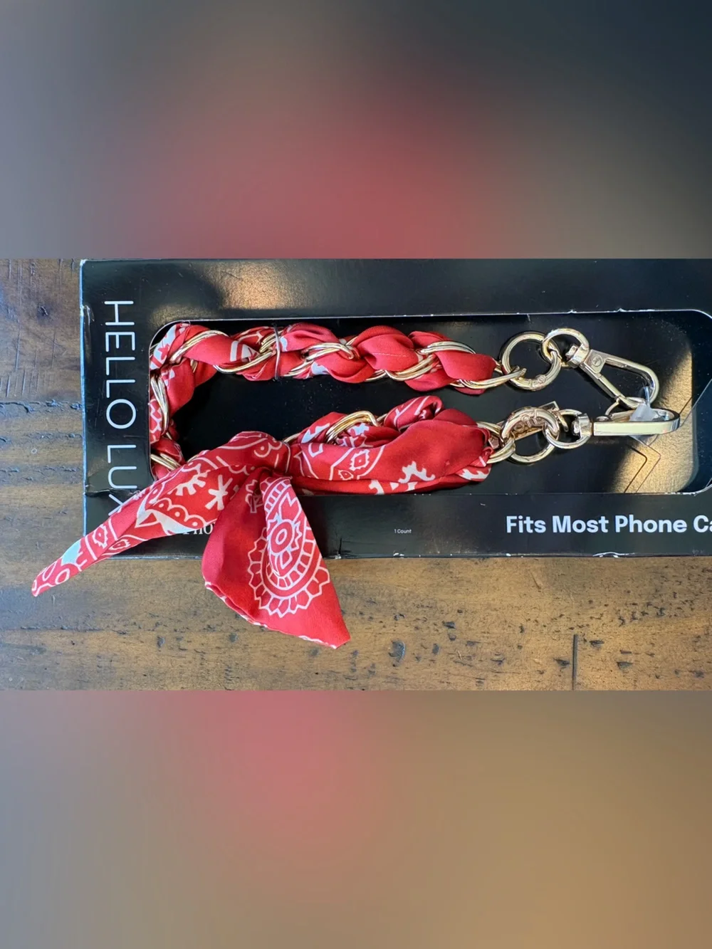 Hello Lux Red Bandana Chain Wristlet Phone Strap